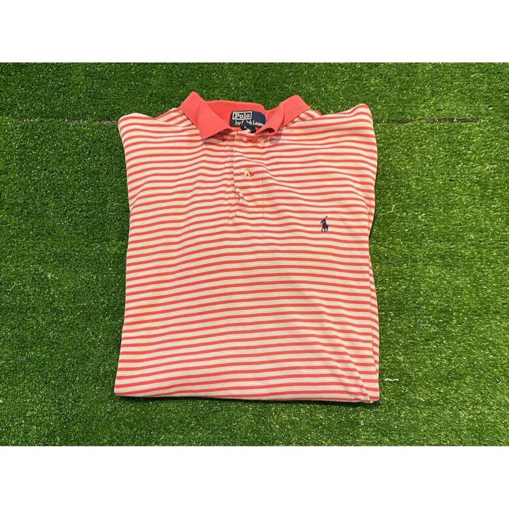 Polo Ralph Lauren shirt mens large pink gray striped golf polo soft loud 3